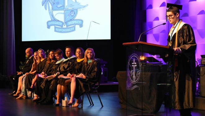 Salutatorian Vincent Piranio speaks to the assemblage. Marco Island Academy graduated its 2018 senior class Friday evening in a ceremony at the Family Church.