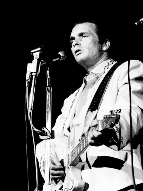 Merle Haggard performs at the Capitol Records pizza party and show Oct. 21, 1967.