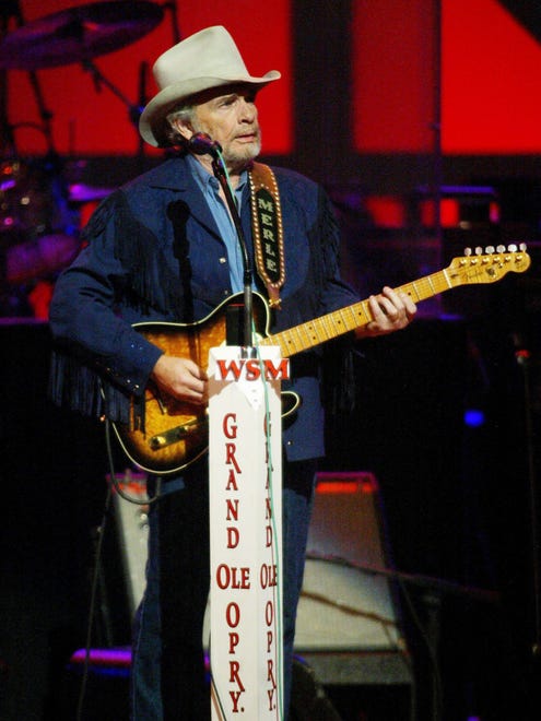 Merle Haggard performs for the crowd during the "Grand Ole Opry" on Sept. 27, 2003.
