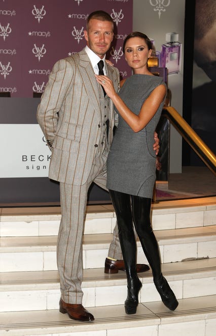 David Beckham and Victoria Beckham attend the launch of the Beckham Signature fragrance collection at Macy's at Herald Square on Sept. 26, 2008, in New York City.