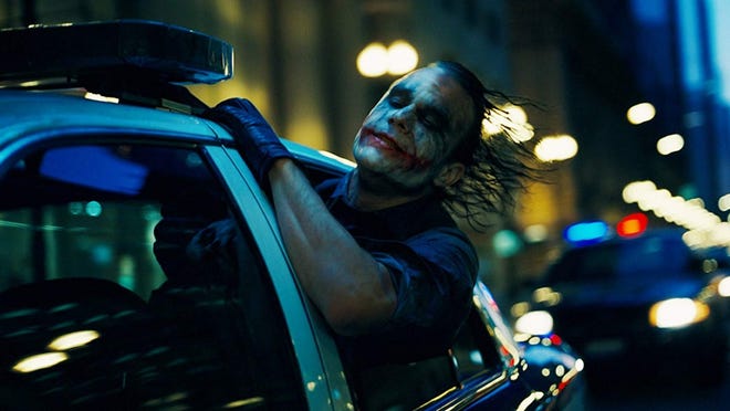 Heath Ledger as the Joker in " The Dark Knight. "