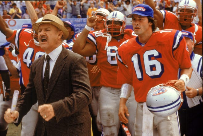 14. " The Replacements " (2000): A coach (Gene Hackman, left) and an unlikely star quarterback (Keanu Reeves) head up a motley gridiron crew.