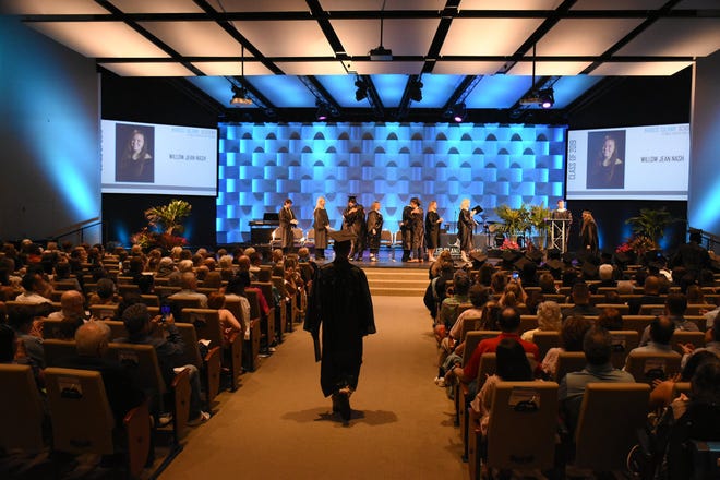The graduates "walk" in the time-honored tradition. Marco Island Academy held its 2019 commencement ceremony Friday evening at the Family Church.