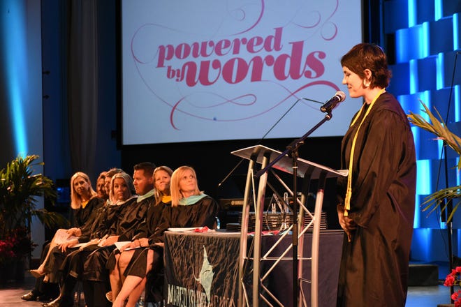 MIA and Ringling College of Art and Design graduate Livia Lenhoff gives the commencement address. Marco Island Academy held its 2019 commencement ceremony Friday evening at the Family Church.