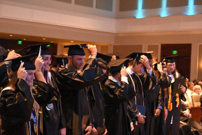 The graduates flip their tassels in the time-honored tradition, signifying their elevation. Marco Island Academy held its 2019 commencement ceremony Friday evening at the Family Church.