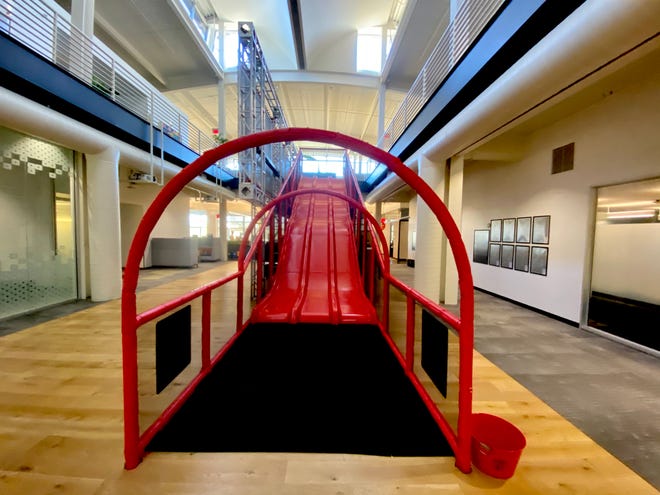 Big giant slide for workers to have fun with at YouTube HQ in San Bruno