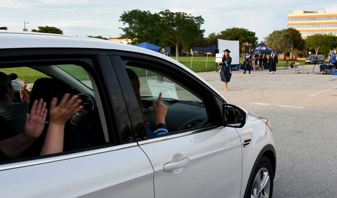 Marco Island Academy, Marco Island's charter high school, held a "drive-in" graduation ceremony for their 47 graduating seniors Friday evening in the parking lot at Veterans' Community Park.