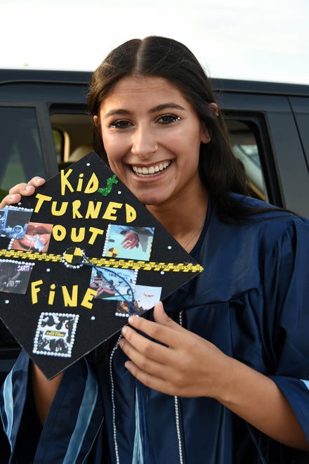 Graduate Cassandra Alonzo decorated her mortarboard cap for the occasion. Marco Island Academy, Marco Island's charter high school, held a "drive-in" graduation ceremony for their 47 graduating seniors Friday evening in the parking lot at Veterans' Community Park.