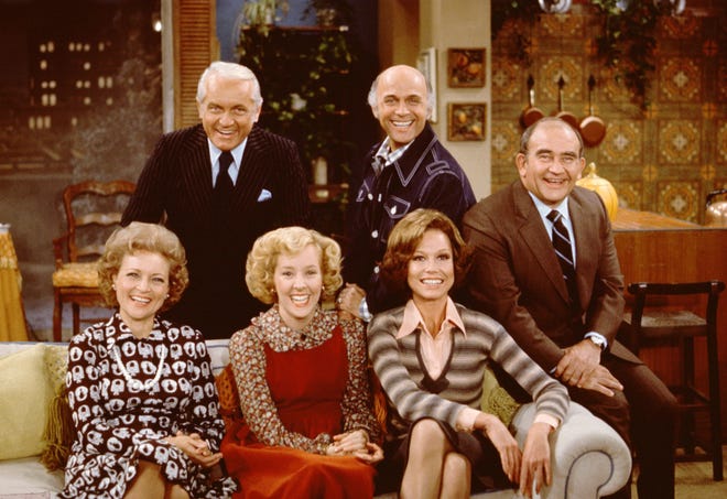 In its fourth season, "The Mary Tyler Moore Show" added Betty White as Sue Ann Nivens alongside Ted Knight as Ted Baxter, Georgia Engel as Georgette Franklin Baxter, Gavin McLeod as Murray Slaughter, Moore as Mary Richards and Asner as Lou Grant.