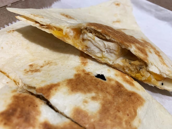 The three-cheese chicken quesadilla from Tropical Smoothie Cafe, Marco Island.