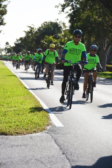 Riders loop around the south tip of Marco by Caxambas Pass. The 11th Tour de Marco saw hundreds of cyclists riding 15 or 30 miles around the island on Sunday morning to benefit the YMCA.